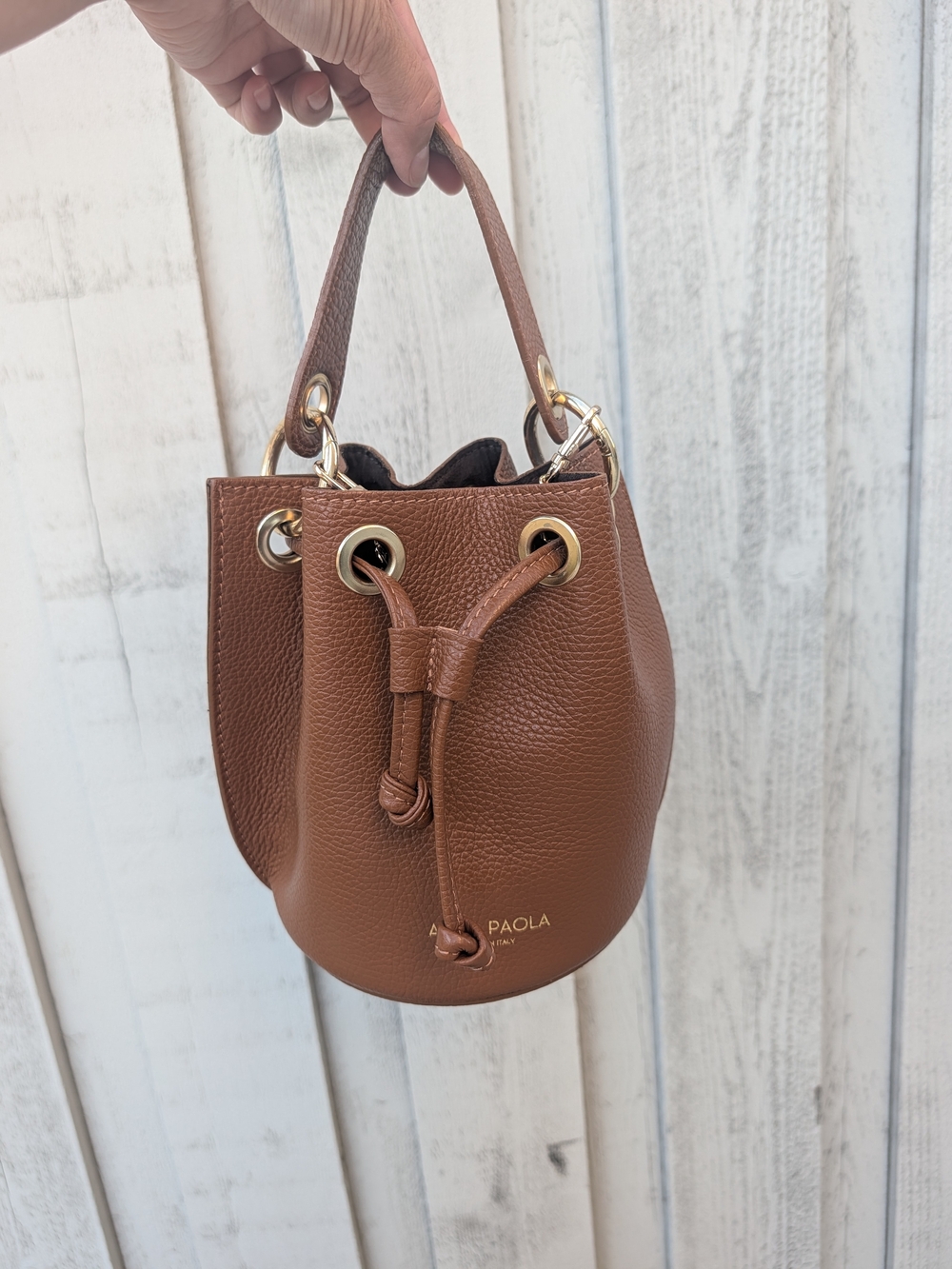 Brown Pebbled Leather Bucket Bag - Women